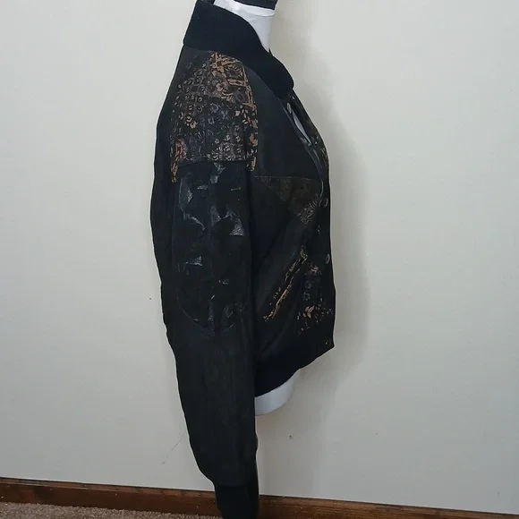 G 3 vintage floral leather bomber jacket size medium # 238 - Picture 6 of 17